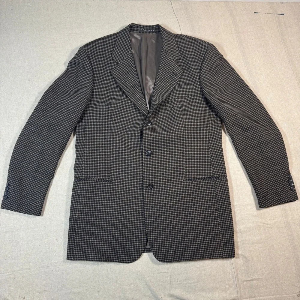 Hugo‎ Boss Einstein Mens 44L Brown Houndstooth All Wool Blazer Sport Coat